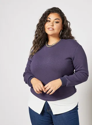 Plus Size Solid Sweatshirt Navy 