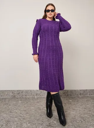Structured Shoulder A-Line Sweater Dress 