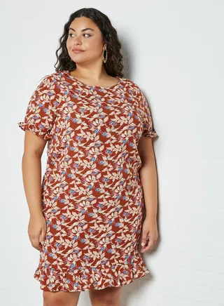 Plus Size Ruffle Trim Dress Ginger Bread 