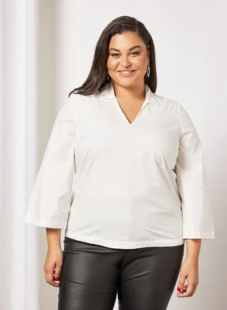 Curve V-Neck Organic Cotton Top White 