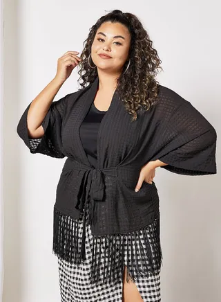 Plus Size Fringed Jacket Black 