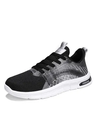 New Outdoor Sports and Casual Shoes Men's Breathable Flying Weave Running Shoes with Low Top Lacing Gradual Color Matching Fashion Shoes 