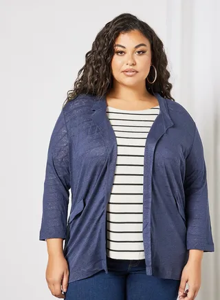 Plus Size Linen Jacket Navy 