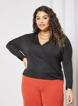 Plus Size Wrap T-Shirt Black 