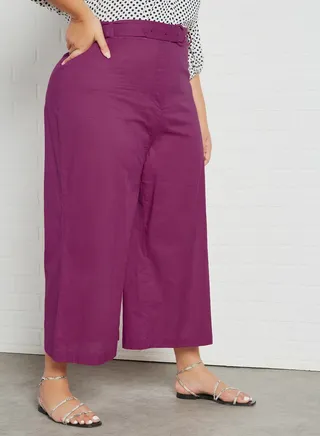Plus Size Belted Culottes Pink 