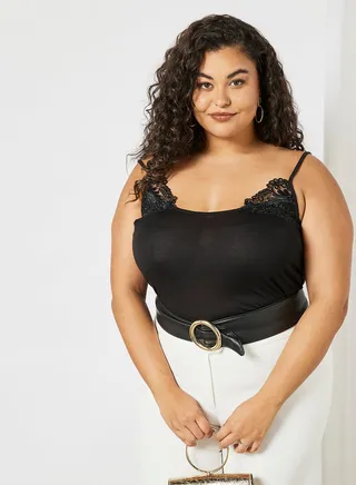 Plus Size Lace Insert Top Black 