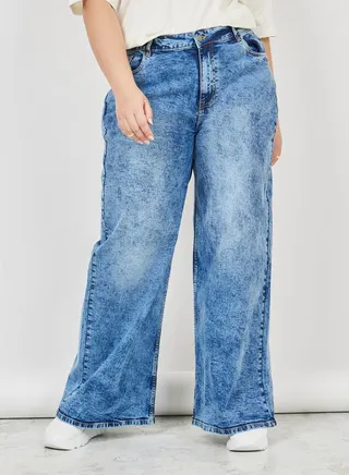 Acid Wash Wide Leg Jeans 