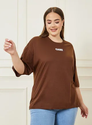 Oversized Slogan Print Longline T-Shirt 