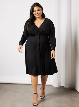 Plus Size Buttoned Dress Black 