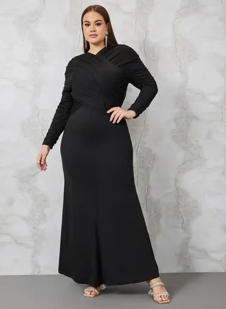 Gathered Front Wrap Front Maxi Dress