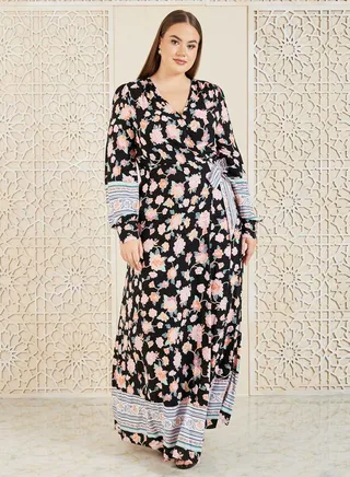 Floral Print Wrap Maxi Dress 