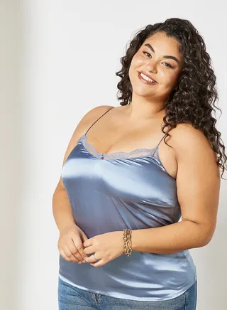 Plus Size Lace Detail Cami Top Sky Blue 