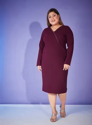 Embellished Neckline Bodycon Midi Dress 