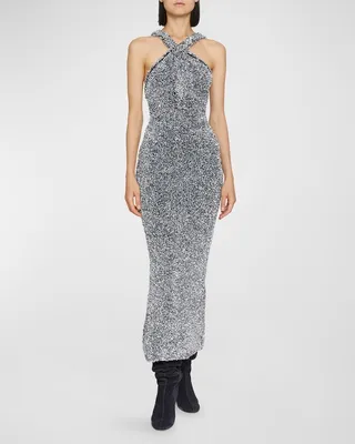 Metallic Textured Knit Halter Maxi Dress