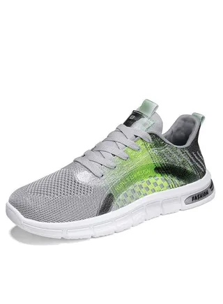 New Outdoor Sports and Casual Shoes Men's Breathable Flying Weave Running Shoes with Low Top Lacing Gradual Color Matching Fashion Shoes 