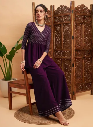 Embellished Peplum Top and Wide Leg Pant Set 