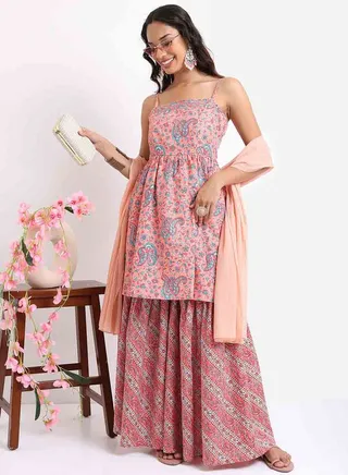 Paisley Print Tunic & Sharara with Dupatta Co-Ords 