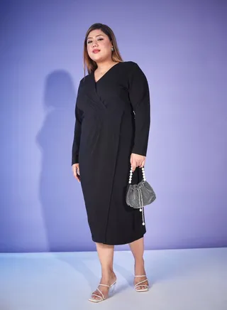 Wrap Midi Dress with Long Sleeve 