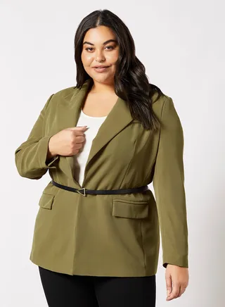 Plus Size Solid Blazer Green 