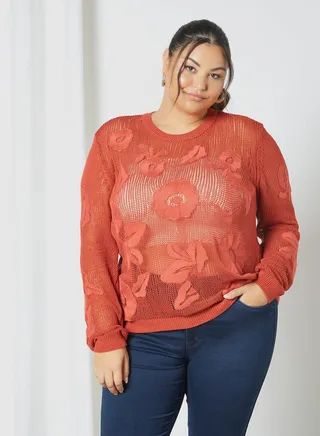 Plus Size Floral Sweater Red 