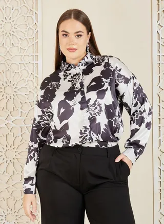 Plus Floral Print Longline Shirt 
