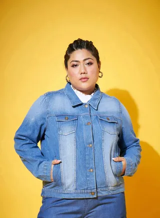 Panelled Washed Basic Denim Jacket 