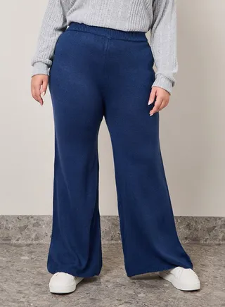 Solid High Rise Wide Leg Pants 