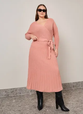 Belted A-Line Midi Sweater Dress 