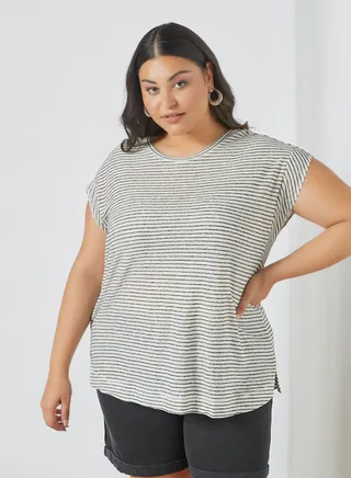 Striped Linen T-Shirt Black 