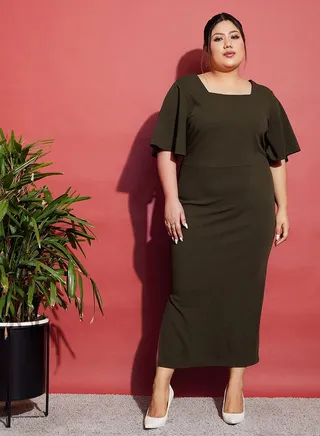 Square Neck Bodycon Maxi Dress 