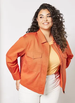 Plus Size Denim Jacket Orange 