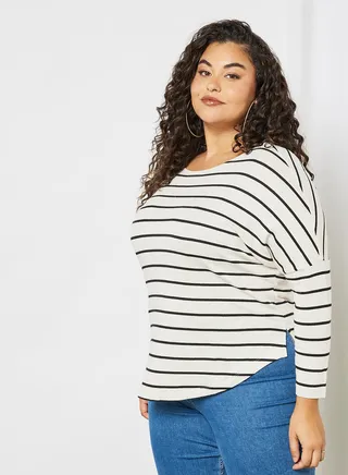 Plus Size Striped Top Off-White 