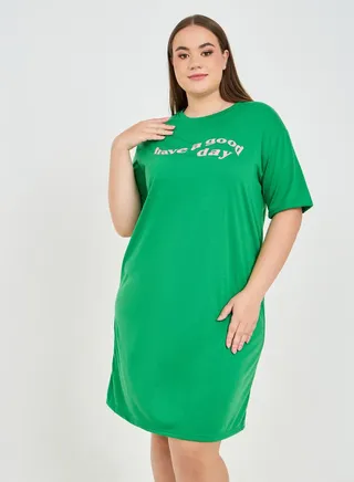 Contrast Slogan Print Drop Shoulder Sleep T-Shirt Dress 