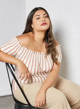 Alila Off Shoulder Blouse Vanilla Ice/Canyon Rose 