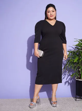 3/4 Sleeve Bodycon Dress with Back Slit 
