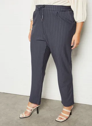 Plus Size Striped Trousers Navy 
