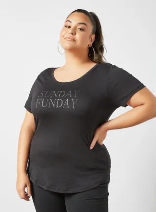 Plus Size Slogan Print T-Shirt Black 