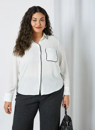 Plus Size Contrast Piping Top White 