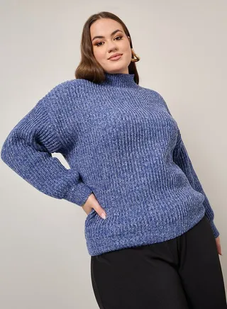 High Neck Mixed Yarn Sweater 