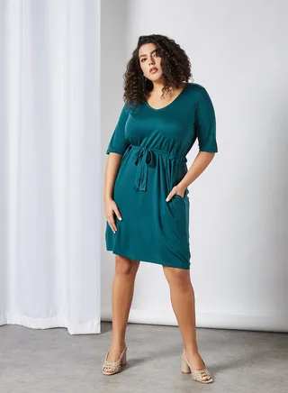 Waist Tie Knit Dress Sea Moss 