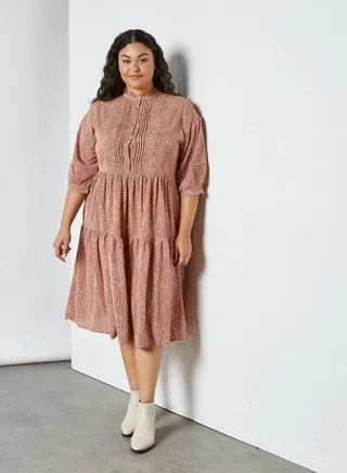 Plus Size Ditsy Print Dress Terracotta 