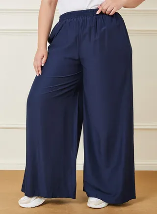 Solid Wide Leg Pants with Pockets 
