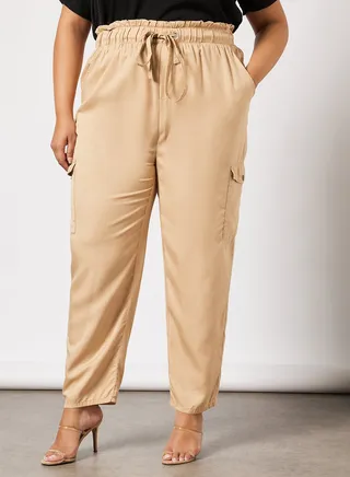 Drawstring Waist Lyocell Fabric Cargo Pant Ginger Root 