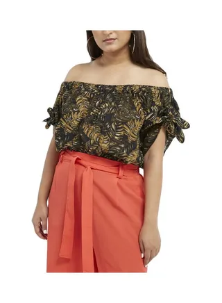 Leaf Printed Bardot Dress Multicolour 