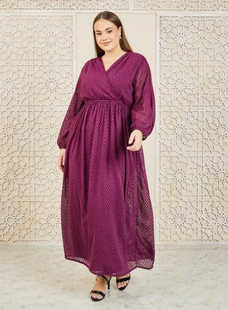 Dobby Zig Zag Texture A-Line Maxi Dress 