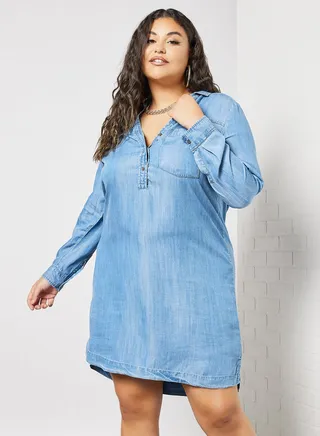 Plus Size Denim Dress Blue 