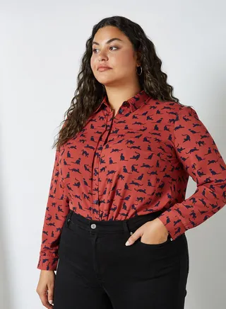 Plus Size All-Over Print Top Red Brown 