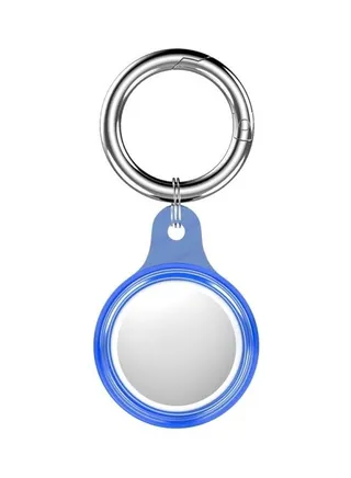 Anti-Scratch TPU Shockproof Protective Cover With Keychain Ring Loop For Apple AirTag Transparent Blue/Silver 