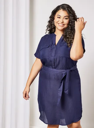 Plus Size Waist Tie Dress Navy 