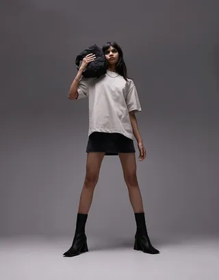 Topshop premium basic short sleeve tee in stone